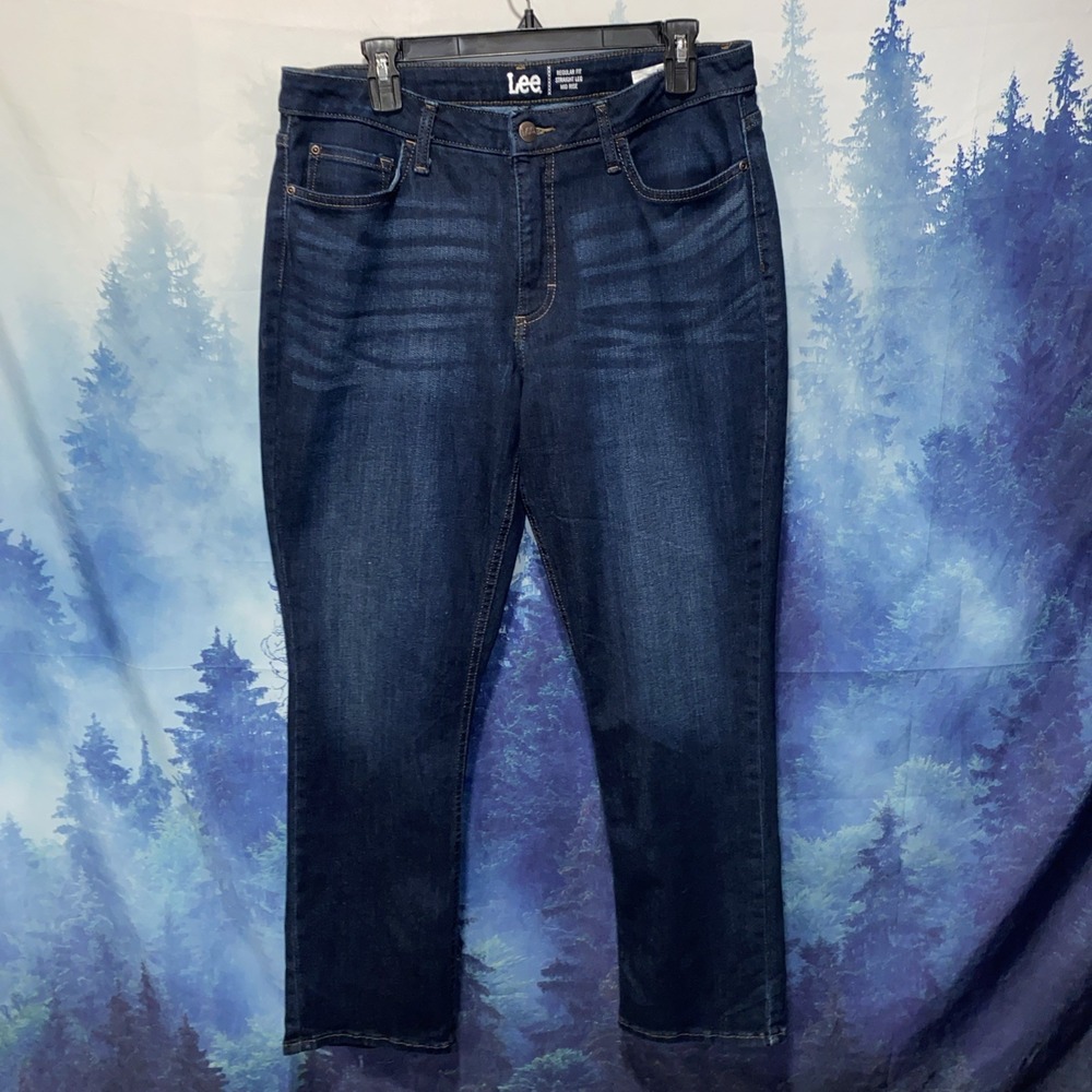 Lee Womens Regular‎ Straight Leg Mid Rise Dark Wash Jeans Size 14M